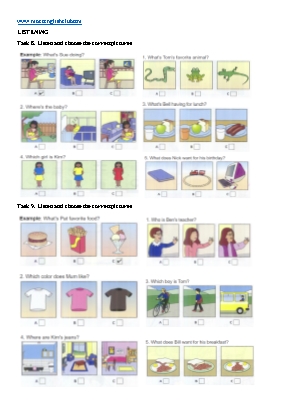 Bài tập Tiếng Anh Lớp 3 - Phần Listening - Task 8